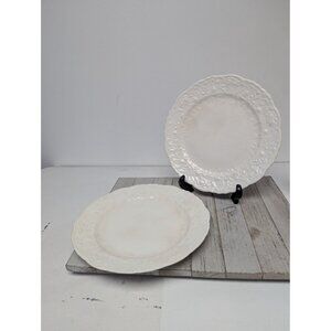 Vintage Set 2 Pope Gosser Rose Point White Scalloped Embossed 10” Dinner Plates